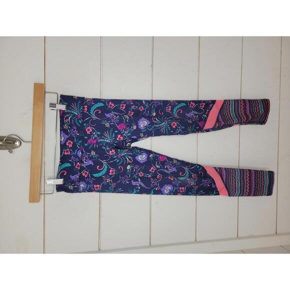Old Navy Go Dry medium (8) navy with pink & purple floral leggings - Picture 1 of 4